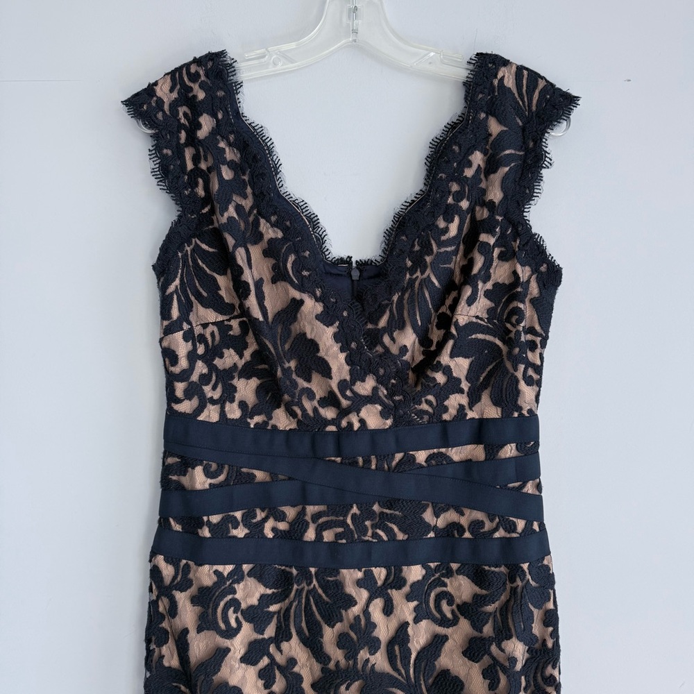 Tadashi Shoji Lace & Tulle Sheath Dress 6 Navy Nude Cocktail Party Wedding Guest - Picture 7 of 16